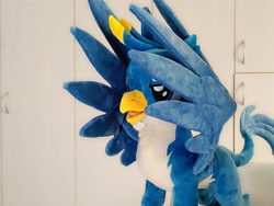 Size: 2048x1536 | Tagged: safe, artist:nekokevin, gallus, griffon, g4, close-up, irl, male, open mouth, photo, plushie, smiling, solo, spread wings, teenager, wings