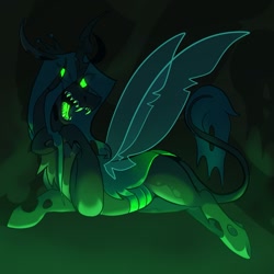 Size: 1345x1347 | Tagged: safe, artist:rockin_candies, queen chrysalis, changeling, changeling queen, g4, crown, fangs, female, jewelry, regalia, smiling, solo