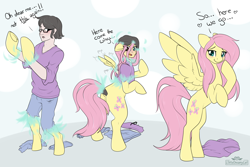 Size: 3000x2000 | Tagged: safe, artist:lionbun, fluttershy, human, pegasus, pony, g4, bipedal, commission, high res, human to pony, light skin, male to female, rule 63, spread wings, transformation, transformation sequence, transgender transformation, wings