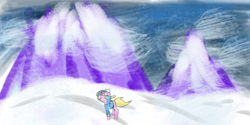 Size: 2160x1080 | Tagged: safe, artist:bryastar, oc, oc only, oc:bright star, pony, unicorn, clothes, coat, hat, mountain, snow, winter