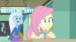 Size: 739x415 | Tagged: safe, edit, edited screencap, screencap, fluttershy, trixie, a little birdie told me, equestria girls, g4, my little pony equestria girls: better together, caption, female, image macro, lesbian, meme, shipping, text, trixieshy