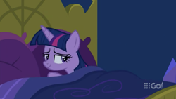 Size: 2208x1242 | Tagged: safe, screencap, twilight sparkle, alicorn, pony, cakes for the memories, g4, my little pony: friendship is forever, bed, bedroom, bedroom eyes, female, solo, twilight sparkle (alicorn)
