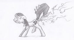 Size: 1024x555 | Tagged: safe, artist:crystalitar, oc, oc only, pony, fart, female, mare, monochrome, solo, straining, traditional art, wingless