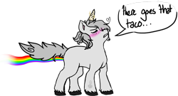 Size: 1024x555 | Tagged: safe, artist:inkraeli, pony, unicorn, blushing, fart, male, rainbow fart, simple background, solo, stallion, transparent background