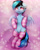 Size: 2000x2500 | Tagged: safe, artist:zefirka, oc, oc only, oc:icylightning, pegasus, pony, abstract background, belly button, blushing, chest fluff, clothes, commission, cute, daaaaaaaaaaaw, ear fluff, ear piercing, female, high res, mare, piercing, smiling, socks, solo, stockings, striped socks, thigh highs, ych result