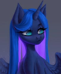 Size: 1800x2200 | Tagged: safe, artist:lomilykohi, princess luna, alicorn, pony, g4, alternate hairstyle, bust, cute, ear fluff, female, lunabetes, mare, no pupils, solo