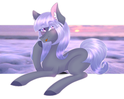 Size: 1280x1023 | Tagged: safe, artist:waterart350087, oc, oc only, oc:night sea, earth pony, pony, female, mare, prone, simple background, solo, tongue out, transparent background