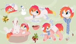 Size: 1900x1100 | Tagged: safe, artist:apple_nettle, oc, oc only, oc:spectrum beam, pegasus, pony, bathing, clothes, scarf, snowman, socks, solo