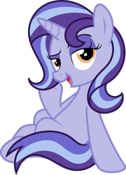 Size: 4241x5906 | Tagged: safe, artist:shootingstarsentry, edit, oc, oc only, oc:starlet, pony, unicorn, g4, road to friendship, female, lidded eyes, mare, next generation, offspring, open mouth, parent:hoo'far, parent:trixie, raised eyebrow, simple background, smiling, solo, transparent background