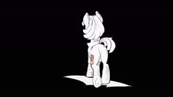 Size: 1920x1080 | Tagged: safe, artist:eldee, oc, oc only, oc:roulette, earth pony, pony, fallout equestria, fallout equestria: red 36, clothes, facing away, fanfic art, female, leg wraps, mare, monochrome, simple background, style emulation, tengen toppa gurren lagann, walking