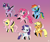 Size: 2155x1821 | Tagged: safe, artist:angelzillah, applejack, fluttershy, pinkie pie, rainbow dash, rarity, twilight sparkle, alicorn, earth pony, pegasus, pony, unicorn, g4, cute, cutie mark, female, leonine tail, mane six, mare, no mouth, one eye closed, profile, twilight sparkle (alicorn), wink