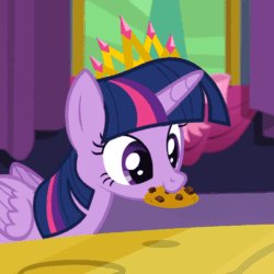 Size: 1000x1000 | Tagged: safe, edit, edited screencap, editor:lolledits, screencap, twilight sparkle, alicorn, pony, g4, no second prances, adorkable, animated, chewing, chewing ponies, cookie, cropped, crown, cute, dork, eating, female, food, gif, jewelry, mare, new crown, nom, proper silverware placement, regalia, solo, twiabetes, twilight sparkle (alicorn)