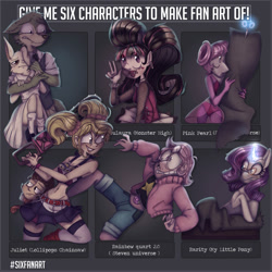 Size: 2000x2000 | Tagged: safe, artist:madamespookie, rarity, gem (race), human, hybrid, pony, rabbit, unicorn, vampire, wolf, anthro, plantigrade anthro, g4, spoiler:steven universe, spoiler:steven universe future, ambiguous gender, animal, anthro with ponies, beastars, belt, chainsaw, cloth, clothes, crossover, draculaura, ear piercing, earring, female, fusion, gem, gem fusion, glasses, haru (beastars), heart eyes, high res, hug, hybrid fusion, jewelry, juliet starling, legosi (beastars), lollipop chainsaw, magic, male, mare, monster high, necktie, out of frame, peace sign, pearl, piercing, pink pearl, pink pearl (steven universe), quartz, rainbow quartz 2.0, rose quartz (gemstone), scared, scissors, shoes, six fanarts, skirt, spoilers for another series, steven universe, steven universe future, telekinesis, tongue out, unamused, wingding eyes