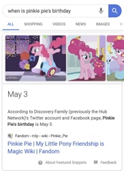 Size: 872x1200 | Tagged: safe, edit, edited screencap, screencap, linky, pinkie pie, shoeshine, earth pony, pony, g4, pinkie pride, season 2, season 4, season 9, sweet and elite, the last problem, birthday, female, filly, filly pinkie pie, foal, google, mare, older, older pinkie pie, party cannon, pinkie pie's birthday, younger