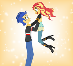 Size: 714x650 | Tagged: safe, artist:daladadahui, flash sentry, sunset shimmer, equestria girls, g4, carrying, cute, duo, female, high heels, male, open mouth, ship:flashimmer, shipping, shoes, straight