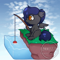 Size: 780x780 | Tagged: safe, artist:helithusvy, oc, pegasus, pony, animated, blinking, commission, female, fishing rod, gif, mare, pegasus oc, sky background, solo, wings, ych animation, ych result