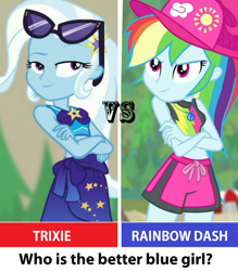 Size: 1092x1248 | Tagged: safe, edit, edited screencap, screencap, rainbow dash, trixie, equestria girls, equestria girls specials, g4, my little pony equestria girls: better together, my little pony equestria girls: forgotten friendship, clothes, crossed arms, geode of super speed, magical geodes, swimsuit