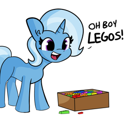 Size: 2250x2250 | Tagged: safe, artist:tjpones, part of a set, trixie, pony, unicorn, g4, cute, dialogue, diatrixes, female, high res, lego, mare, meme origin, missing cutie mark, oh boy, pills, simple background, solo, trixie's pills, white background