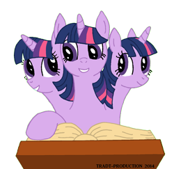 Size: 1473x1432 | Tagged: safe, artist:tradt-production, twilight sparkle, pony, unicorn, g4, book, multiple heads, simple background, solo, three heads, three-headed pony, transparent background, unicorn twilight, wat