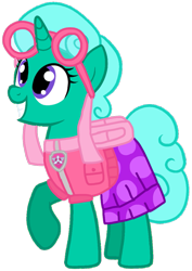 Size: 753x1065 | Tagged: safe, artist:徐詩珮, glitter drops, pony, unicorn, series:sprglitemplight diary, series:sprglitemplight life jacket days, series:springshadowdrops diary, series:springshadowdrops life jacket days, g4, alternate universe, clothes, cute, paw patrol, simple background, skye (paw patrol), transparent background