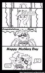 Size: 1208x1940 | Tagged: safe, artist:khaotixdreamfd, oc, bat pony, pony, unicorn, female, flower, glasses, mother and child, mother and daughter