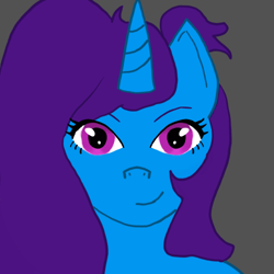 Size: 500x500 | Tagged: safe, artist:lyndrewsomethin, oc, oc only, oc:meteor shower, pony, unicorn, blue, pink eyes, purple hair, solo