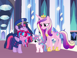 Size: 1440x1080 | Tagged: safe, artist:徐詩珮, princess cadance, princess flurry heart, twilight sparkle, oc, oc:bubble sparkle, alicorn, pony, bubbleverse, series:sprglitemplight diary, series:sprglitemplight life jacket days, series:springshadowdrops diary, series:springshadowdrops life jacket days, g4, alternate universe, aunt and niece, auntie twilight, baby, baby pony, base used, chase (paw patrol), clothes, cousins, female, filly, filly flurry heart, like mother like daughter, like parent like child, magical lesbian spawn, magical threesome spawn, mother and child, mother and daughter, mother's day, multiple parents, next generation, offspring, parent:glitter drops, parent:spring rain, parent:tempest shadow, parent:twilight sparkle, parents:glittershadow, parents:sprglitemplight, parents:springdrops, parents:springshadow, parents:springshadowdrops, paw patrol, twilight sparkle (alicorn)