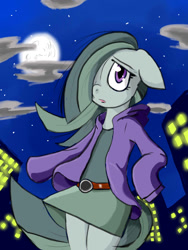 Size: 720x960 | Tagged: safe, artist:a.s.e, marble pie, earth pony, semi-anthro, g4, city, clothes, female, mare, night, solo