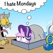 Size: 225x225 | Tagged: safe, artist:tarajenkins, edit, discord, starlight glimmer, trixie, draconequus, pony, unicorn, g4, female, garfield, i hate mondays, inconvenient discord, inconvenient trixie, male, mare, nermal, odie, picture for breezies, thought bubble