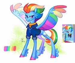 Size: 900x760 | Tagged: safe, artist:eeviart, rainbow dash, pegasus, pony, g4, the last problem, clothes, colored hooves, colored wings, feathered fetlocks, female, multicolored wings, older, older rainbow dash, solo, uniform, wings, wonderbolts uniform