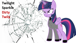 Size: 1280x720 | Tagged: safe, twilight sparkle, alicorn, pony, g4, clint eastwood, dirty harry, glass, movie, movie poster, poster, solo, text, twilight sparkle (alicorn), vector