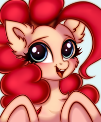 Size: 2500x3000 | Tagged: safe, artist:mite-lime, pinkie pie, earth pony, pony, g4, bust, chest fluff, cute, diapinkes, ear fluff, female, high res, looking at you, portrait, smiling, solo, underhoof