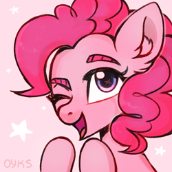 Size: 1000x1000 | Tagged: safe, artist:oyks, pinkie pie, earth pony, pony, g4, bust, cute, diapinkes, ear fluff, female, icon, mare, one eye closed, open mouth, portrait, solo