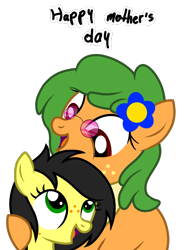 Size: 1200x1600 | Tagged: safe, artist:toyminator900, oc, oc only, oc:rancheree, oc:uppercute, earth pony, pony, duo, flower, flower in hair, freckles, glasses, mother's day, open mouth, simple background, transparent background