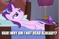 Size: 649x426 | Tagged: safe, edit, edited screencap, screencap, starlight glimmer, pony, a royal problem, g4, caption, cropped, female, image macro, mood, solo, text