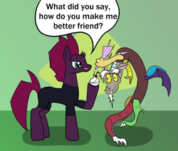 Size: 2048x1739 | Tagged: safe, artist:platinumdrop, discord, tempest shadow, draconequus, pony, unicorn, g4, my little pony: the movie, comic, speech bubble