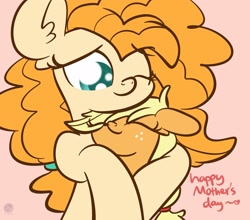 Size: 1920x1686 | Tagged: dead source, safe, artist:php142, applejack, pear butter, earth pony, pony, g4, colored pupils, cute, duo, ear fluff, eyes closed, female, filly, filly applejack, floppy ears, hug, jackabetes, mare, mother and child, mother and daughter, mother's day, one eye closed, pearabetes, pink background, simple background, younger