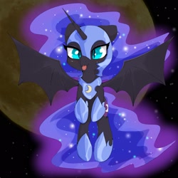 Size: 2048x2048 | Tagged: safe, artist:zokkili, nightmare moon, alicorn, pony, :p, bat wings, cute, female, flying, full moon, high res, mare, moon, moonabetes, nicemare moon, slit pupils, solo, spread wings, tongue out, wings