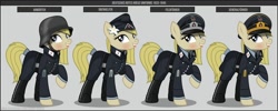 Size: 1280x512 | Tagged: safe, artist:brony-works, oc, oc only, earth pony, pony, blonde, boots, clothes, earth pony oc, eyelashes, female, hat, helmet, mare, nazi germany, nazipone, raised hoof, red cross, reference sheet, shoes, smiling, solo, uniform