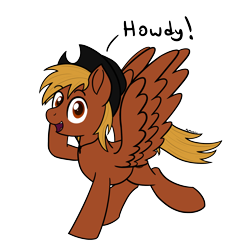 Size: 2000x2000 | Tagged: safe, artist:memeancholy, oc, oc only, oc:calamity, pegasus, pony, fallout equestria, dashite, desperado hat, happy, high res, howdy, male, simple background, stallion, transparent background