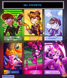 Size: 2622x3072 | Tagged: safe, artist:jazzmina_240, twilight sparkle, alicorn, gem (race), human, pony, g4, the last problem, angry, clothes, crossover, edd gould (eddsworld), eddsworld, ethereal mane, female, final space, full moon, future edd, gary goodspeed, gem, gem rejuvenator, gloves, glowing horn, high res, hoof shoes, horn, jewelry, magic, male, mare, moon, mooncake (final space), night, older, older twilight, older twilight sparkle (alicorn), princess twilight 2.0, sanders sides, six fanarts, spinel, spinel (steven universe), spoilers for another series, starry mane, stars, steven universe, steven universe: the movie, telekinesis, tiara, twilight sparkle (alicorn), weapon