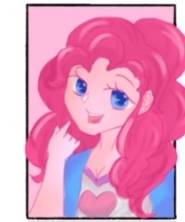 Size: 320x382 | Tagged: safe, alternate version, artist:imiko_05, pinkie pie, equestria girls, g4, :d, bust, clothes, eyelashes, female, open mouth, smiling, solo