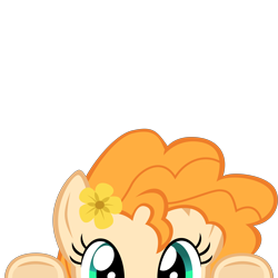 Size: 10000x10000 | Tagged: safe, artist:ace play, part of a set, pear butter, earth pony, pony, g4, absurd resolution, cute, female, flower, flower in hair, lurking, mrkat7214's "i see you" pony, pearabetes, peeking, simple background, solo, soon, transparent background, underhoof, vector