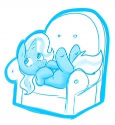 Size: 1422x1538 | Tagged: safe, artist:zutcha, trixie, pony, unicorn, g4, couch, female, lying down, mare, monochrome, on back, simple background, solo, white background