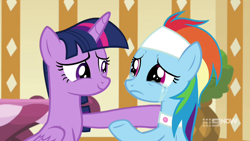 Size: 1280x720 | Tagged: safe, screencap, rainbow dash, twilight sparkle, alicorn, pegasus, pony, deep tissue memories, spoiler:deep tissue memories, spoiler:mlp friendship is forever, crying, duo, female, mare, spa pony rainbow dash, twilight sparkle (alicorn)