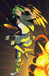 Size: 792x1224 | Tagged: safe, artist:willoillo, oc, oc only, oc:atom smasher, human, converse, explosion, humanized, shoes, simple background, solo