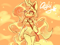 Size: 1600x1200 | Tagged: safe, artist:oofycolorful, princess celestia, alicorn, anthro, unguligrade anthro, g4, arm hooves, blouse, cloud, crown, female, jewelry, monochrome, purse, regalia, solo, sparkles, sparkly eyes, wingding eyes