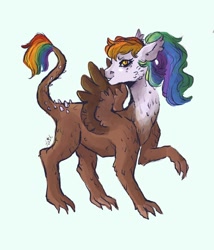 Size: 1280x1498 | Tagged: safe, artist:venti-star, oc, oc only, oc:rainbow feather, dragon, hippogriff, interspecies offspring, magical lesbian spawn, offspring, parent:gilda, parent:rainbow dash, parents:gildash, solo, transformed