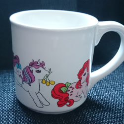 Size: 1947x1947 | Tagged: safe, photographer:kristina88, baby glory, cherries jubilee, g1, female, filly, irl, merchandise, mug, photo