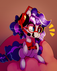Size: 1910x2388 | Tagged: safe, artist:luxaestas, oc, oc only, oc:cinnabyte, pony, adorkable, bandana, cinnabetes, controller, cute, dork, gaming headset, glasses, headset, pigtails, smiling, solo